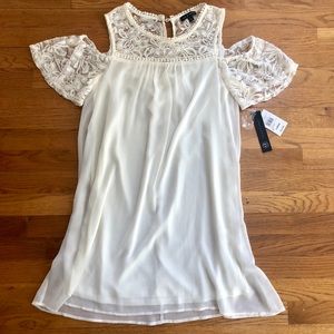 Cream off the shoulder lace detail dress